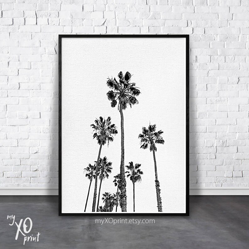 Palm Tree Print, Tropical Print, Black And White Palm, Printable Palm, California Tree Art, Tropical Wall Art, Tropical Decor, Large Poster image 1