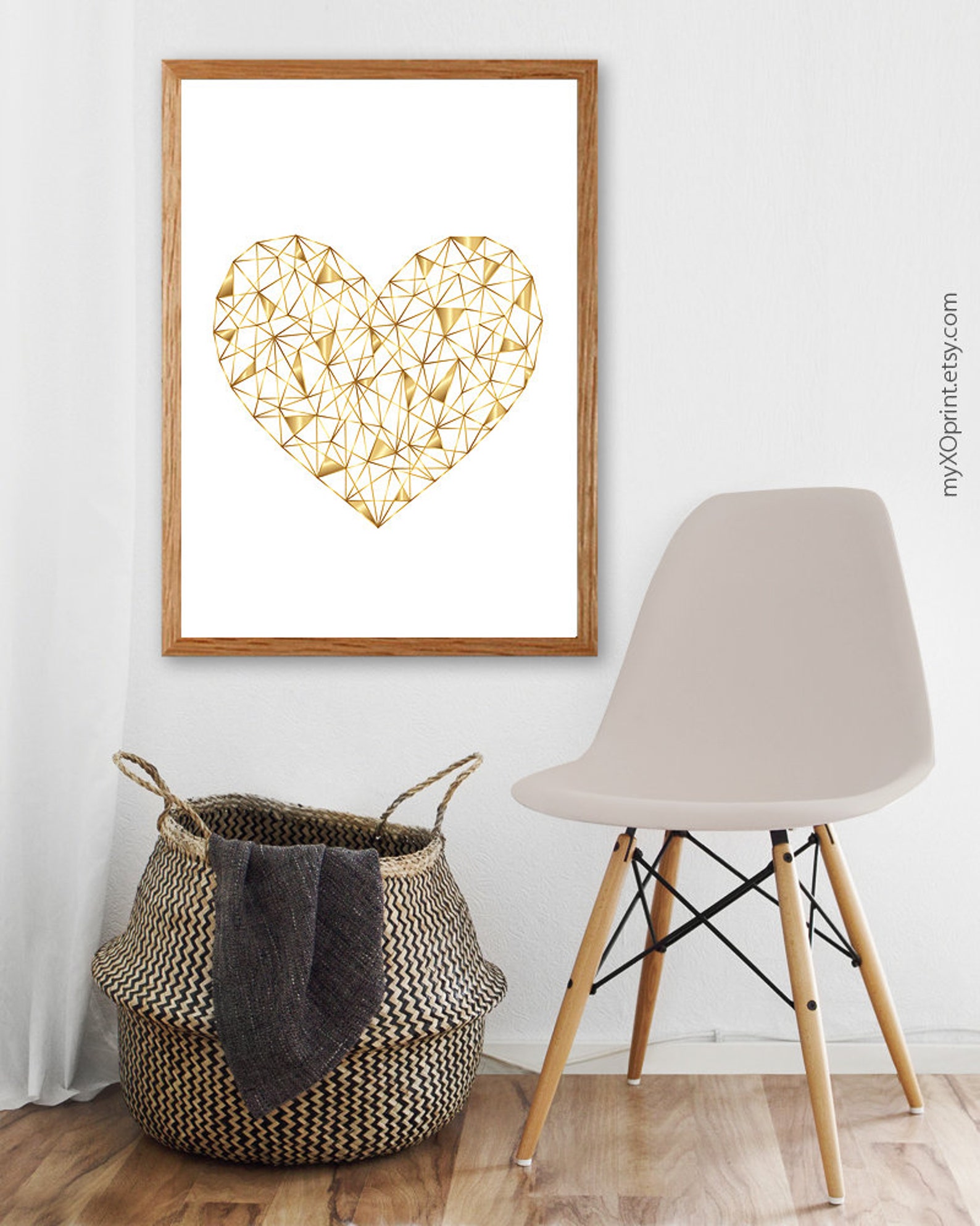 Gold Heart Print Heart Wall Art Geometric Heart Bedroom Etsy