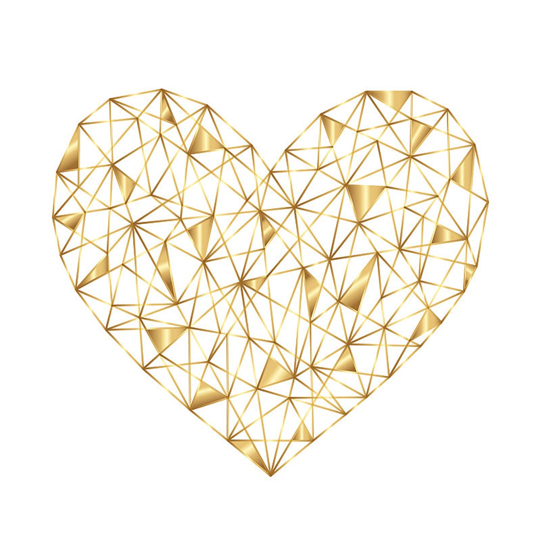 Gold Heart Print, Heart Wall Art, Geometric Heart, Bedroom Heart Wall ...