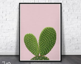 Cactus Print, Cactus Wall Art, Printable Art, Pink Poster, Cactus Plant, Heart Plant, Cactus Art, Western Decor, Love Gift Idea, Bunny Ears