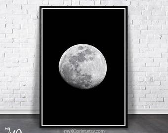 Black and White Art, Moon Print, Moon Wall Art, Printable Art, Luna Print, Modern Wall Decor, Digital Download, Moon Poster, Full Moon Art