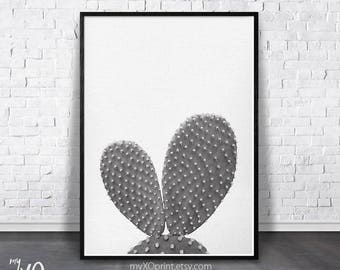 Western Wall Decor,Cactus Print, Black and White, Cactus Poster, Printable Art, Plant Print, Digital Download, Bunny Ear Print, Heart Cacti