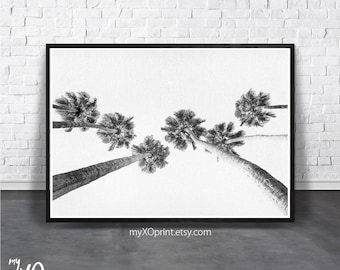 Palm Wall Art Print, Black And White Poster, Palm Tree Art, Printable Art, Tree Print, Tropical Wall Art, Digital Download, Scandinavian Art