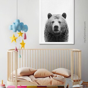 Nursery Woodland, Bear Print, Printable Art, Bear Wall Art, Black and ...