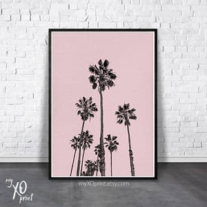 Pink Palm Print, Spring Wall Art, Palm Trees Print, Modern Wall Decor, Pink Wall Art Poster, Printable Art, California Art, Tropical Print image 1