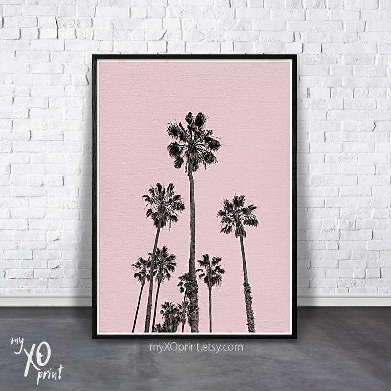 Pink Palm Print, Spring Wall Art, Palm Trees Print, Modern Wall Decor, Pink Wall Art Poster, Printable Art, California Art, Tropical Print image 1