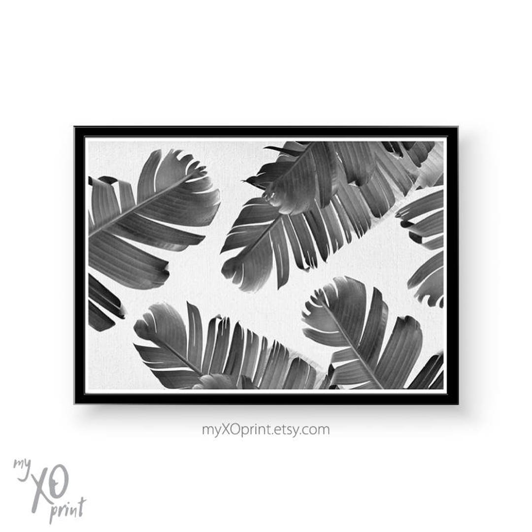 Black and White Art, Tropical Leaves, Tropical Printable Art, Tropical