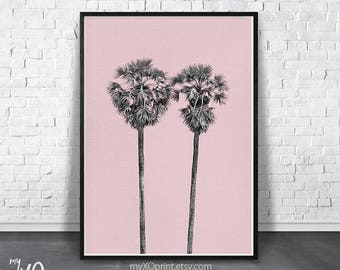 Palm Tree Art, Tropical Wall Art, Printable Wall Art, Digital Art, Digital Instant Download, Pink Poster, Palm Art Print, Palm Digital Print