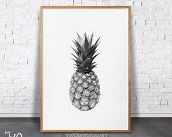 Ananas-Druck, Küche-Wand-Dekor, schwarz und weiß, druckbare Kunst, Obst-Wand-Kunst, tropischen Poster, Ananas Dekor, moderne Küchenkunst