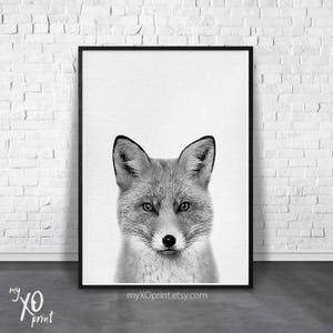 Fox Print Woodlands Nursery Animal Print Black and White - Etsy