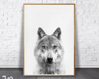 Wolf Print, Black And White Nursery, Nursery Wall Decor, Woodland Animal Print, Forest Animal, Printable Nursery Poster, Baby Room Wall Art