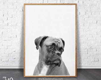 Dog Print, Black and White Dog, Pet Print, Nursery Printable Art, Dog Wall Art, Kid Room Poster, Dog Photo, Dog Lover Art, Boxer Dog, Animal