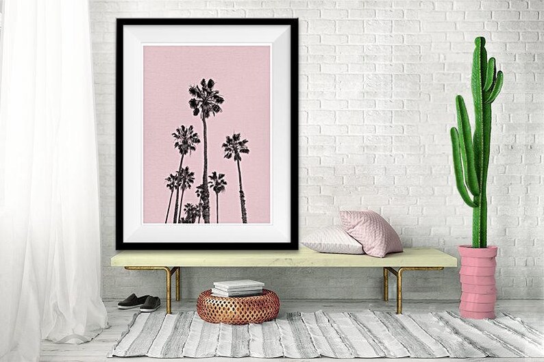 Pink Palm Print, Spring Wall Art, Palm Trees Print, Modern Wall Decor, Pink Wall Art Poster, Printable Art, California Art, Tropical Print image 6