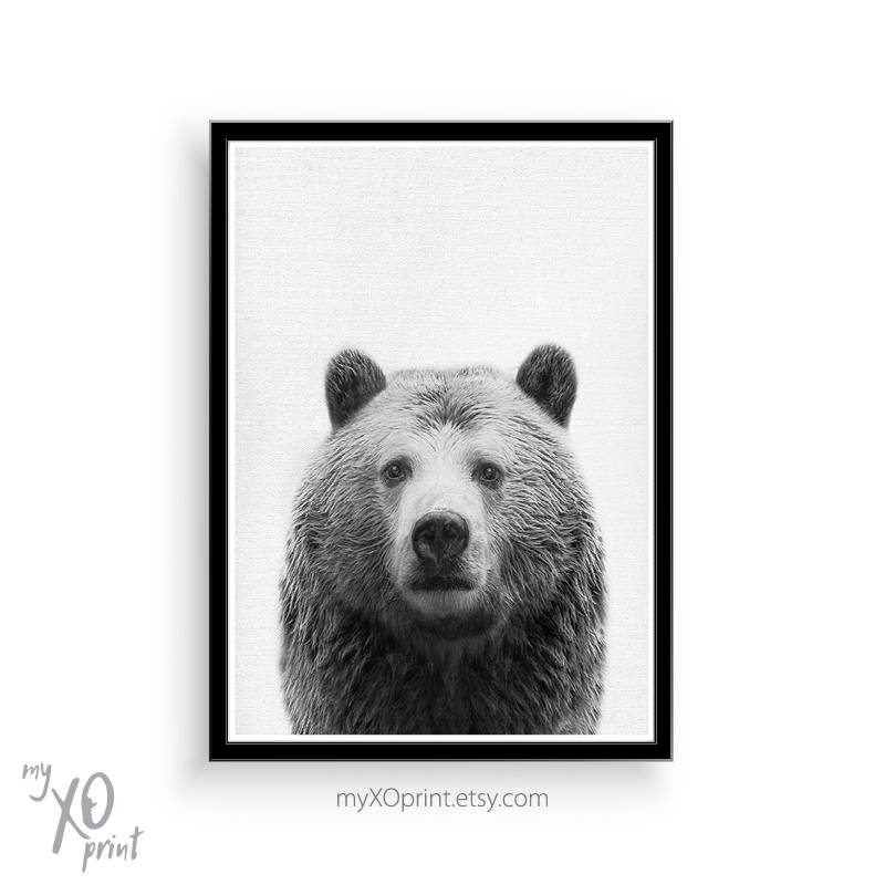 Nursery Woodland, Bear Print, Printable Art, Bear Wall Art, Black and ...