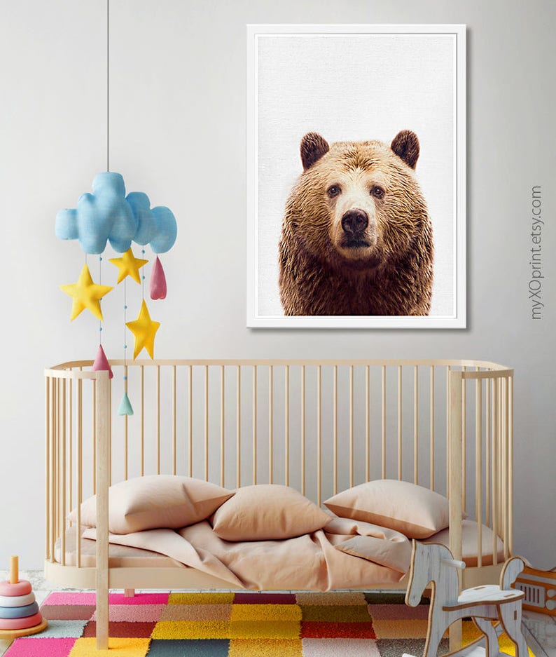 Bear Print Woodland Animal Nursery Wall Decor Animal Print - Etsy