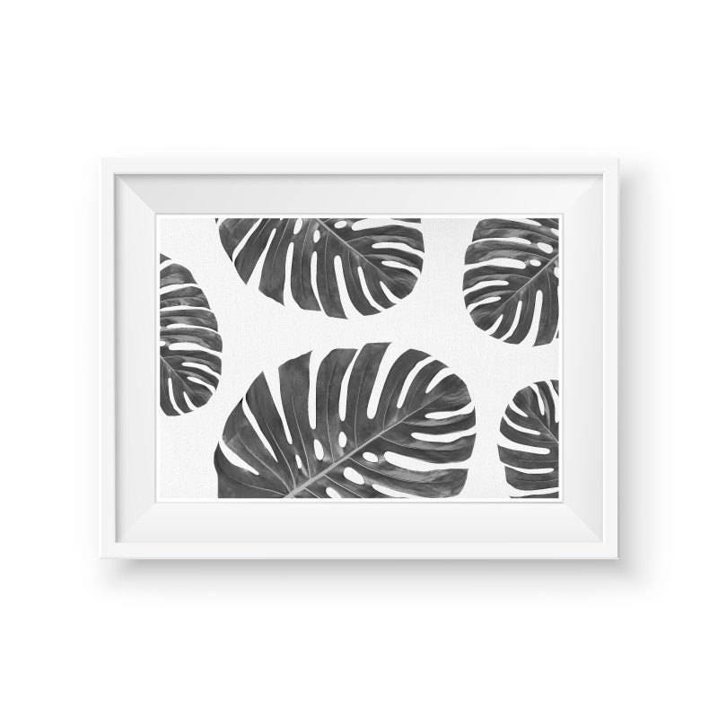 Tropical Leaf Print Plant Wall Art Black and White Art Etsy