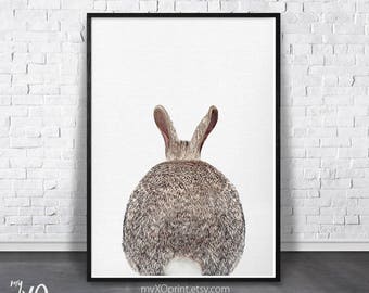 Rabbit Tail Print, Bunny Print, Bunny Tail, Kid Room Poster, Woodland Forest Animal, Rabbit Wall Art, Nursery Art, Printable Art, Bunny Butt