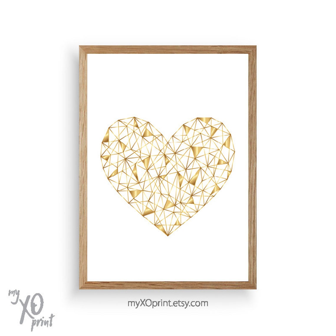 Gold Heart Print Heart Wall Art Geometric Heart Bedroom | Etsy