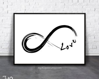 Love Wall Art, Infinity Love Print, Black And White Art, Printable Art, Bedroom Wall Art, Modern Wall Decor, Large Poster, Typography Quote