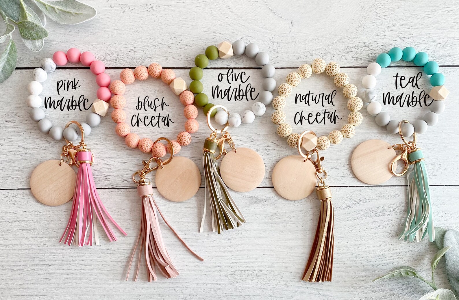 Beaded Keychain Wristlet Wood Bead Keychain Tassel Etsy