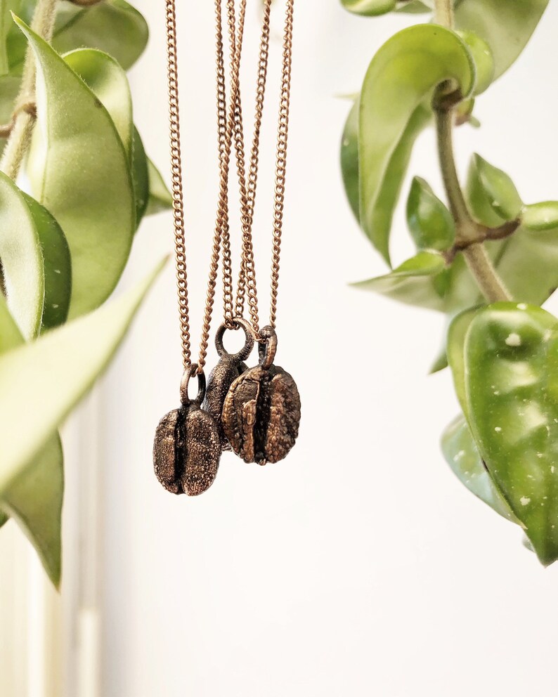 Real Coffee Bean Necklace Copper Chain Choker Patina Electroformed Dainty Coffee Lover Unusual Alternative Charm