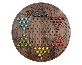 Engraved Walnut Chinese Checkers Board