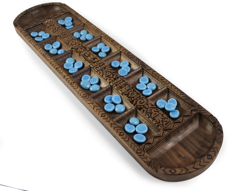 Engraved Walnut Mancala Game Board with Glass Gems Etsy