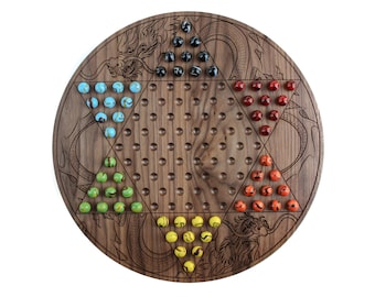 Engraved Walnut Chinese Checkers Board