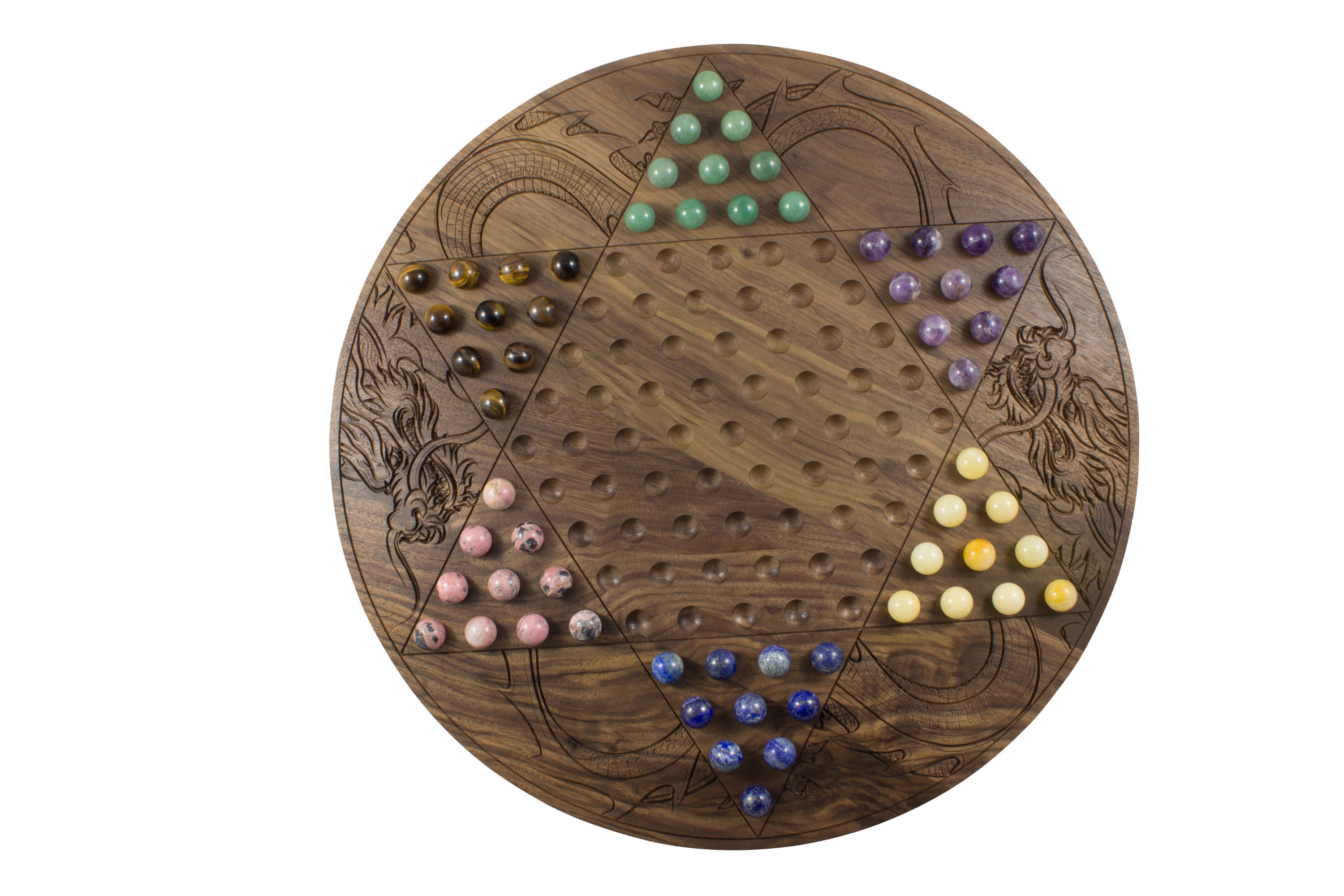 Ultimate Chinese Checkers Board Game Gemstone Marbles and 100 Walnut Hardwood Etsy UK