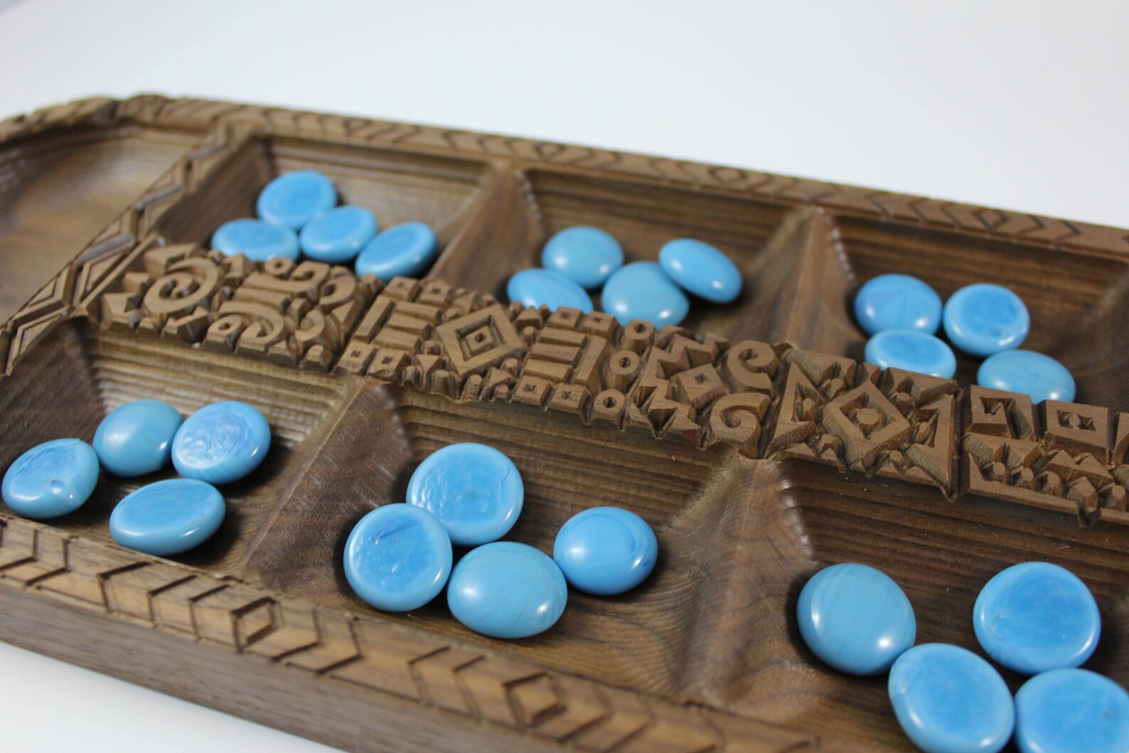 Engraved Walnut Mancala Game Board with Glass Gems Etsy