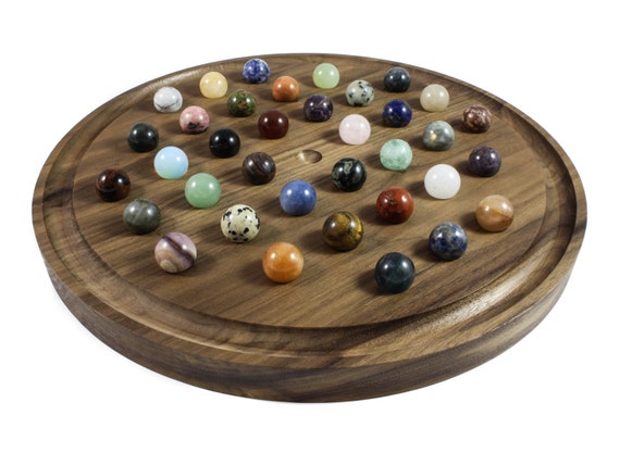 Solitaire Walnut Game Board With Mineral Marbles - Etsy