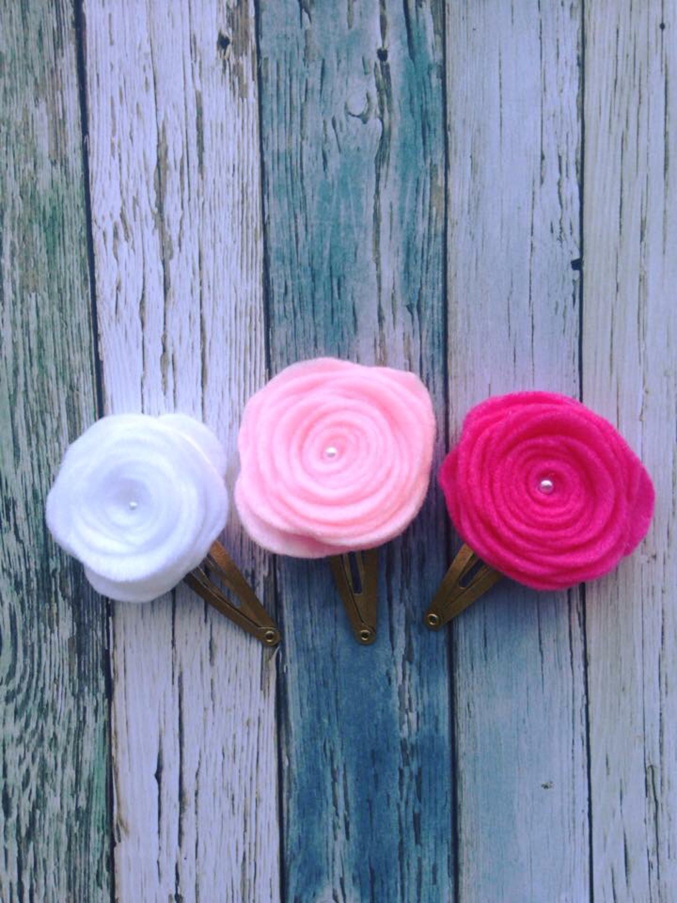 Rose hair clips felt roses felt flowers felt hair clips Etsy