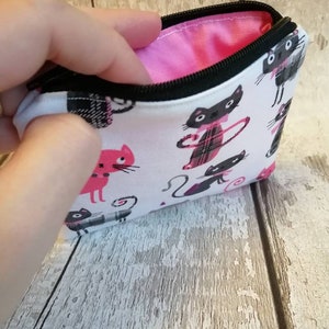 Cat purse, coin purse, zipped purse, cat gift, cat lovers gift, ladies purse, womens purse, kids coin purse, children's purse image 2