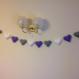 Felt garland, heart garland, purple hearts, purple heart garland, nursery garland, nursery decor, valentines decor, wedding garland image 9