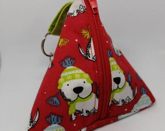 Pyramid pouch, zipped pouch, doggy treat bag, coin purse, kids purse, poo bag holder, pyramid coin purse, pyramid keychain, Xmas keyring