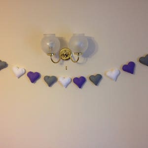 Felt garland, heart garland, purple hearts, purple heart garland, nursery garland, nursery decor, valentines decor, wedding garland image 6