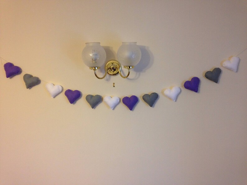 Felt garland, heart garland, purple hearts, purple heart garland, nursery garland, nursery decor, valentines decor, wedding garland 画像 6