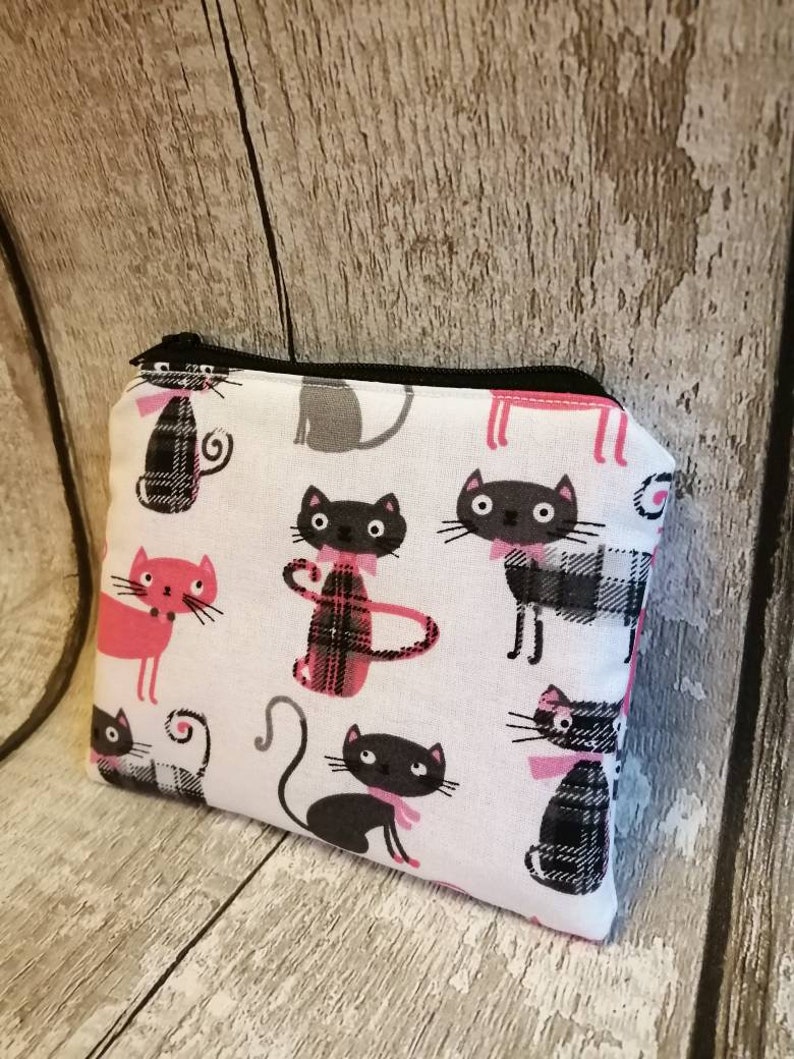 Cat purse, coin purse, zipped purse, cat gift, cat lovers gift, ladies purse, womens purse, kids coin purse, children's purse image 4