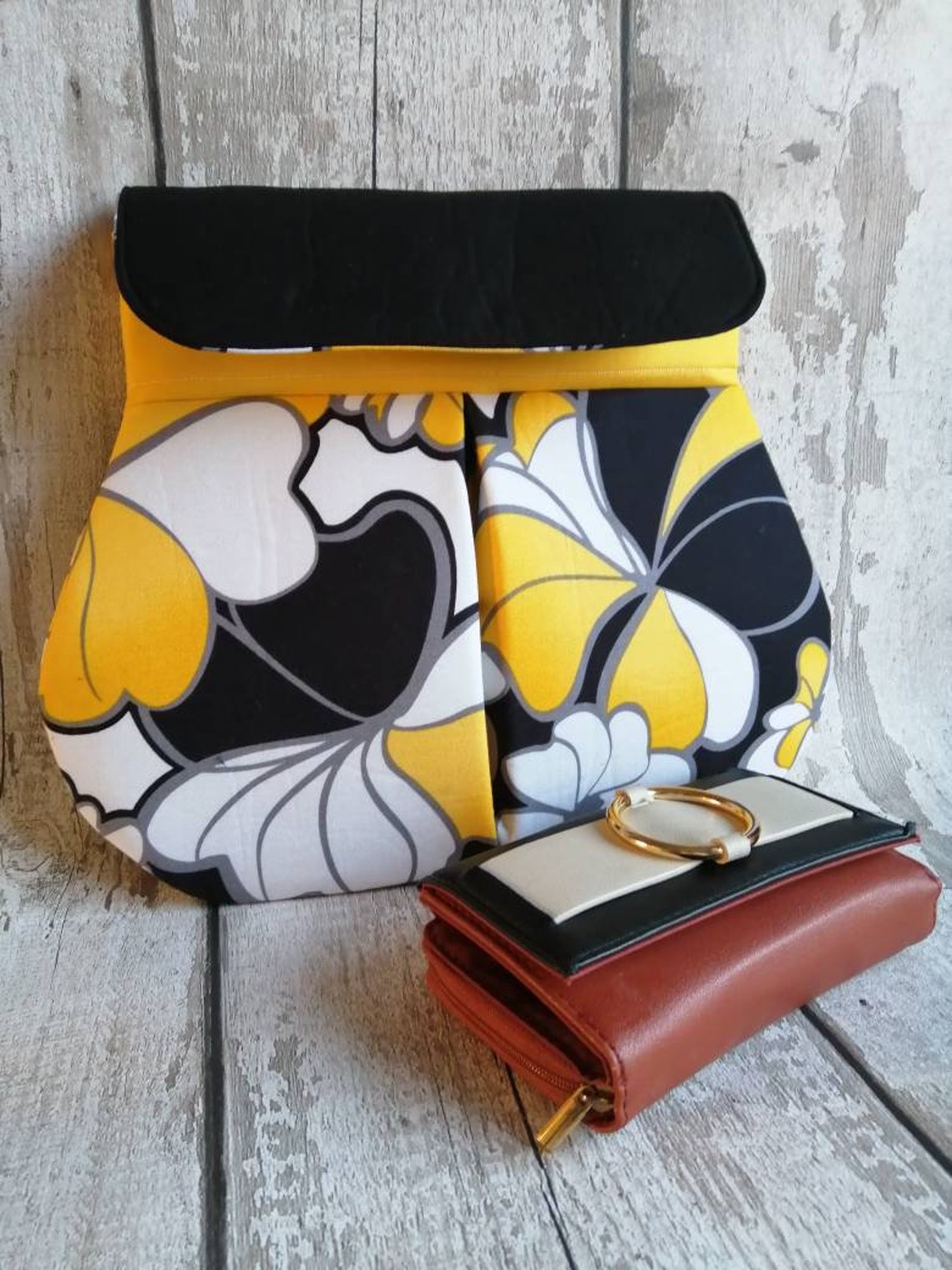 Large Clutch Bag Yellow Bag Yellow Clutch Floral Bag Etsy