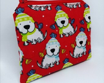 Dog purse, red purse, dog coin purse, Xmas purse, zipped purse, dog themed gift, dog themed purse, ladies purse, coin purse, kids purse