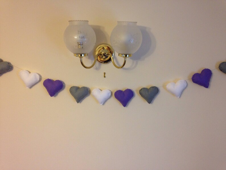 Felt garland, heart garland, purple hearts, purple heart garland, nursery garland, nursery decor, valentines decor, wedding garland 画像 7