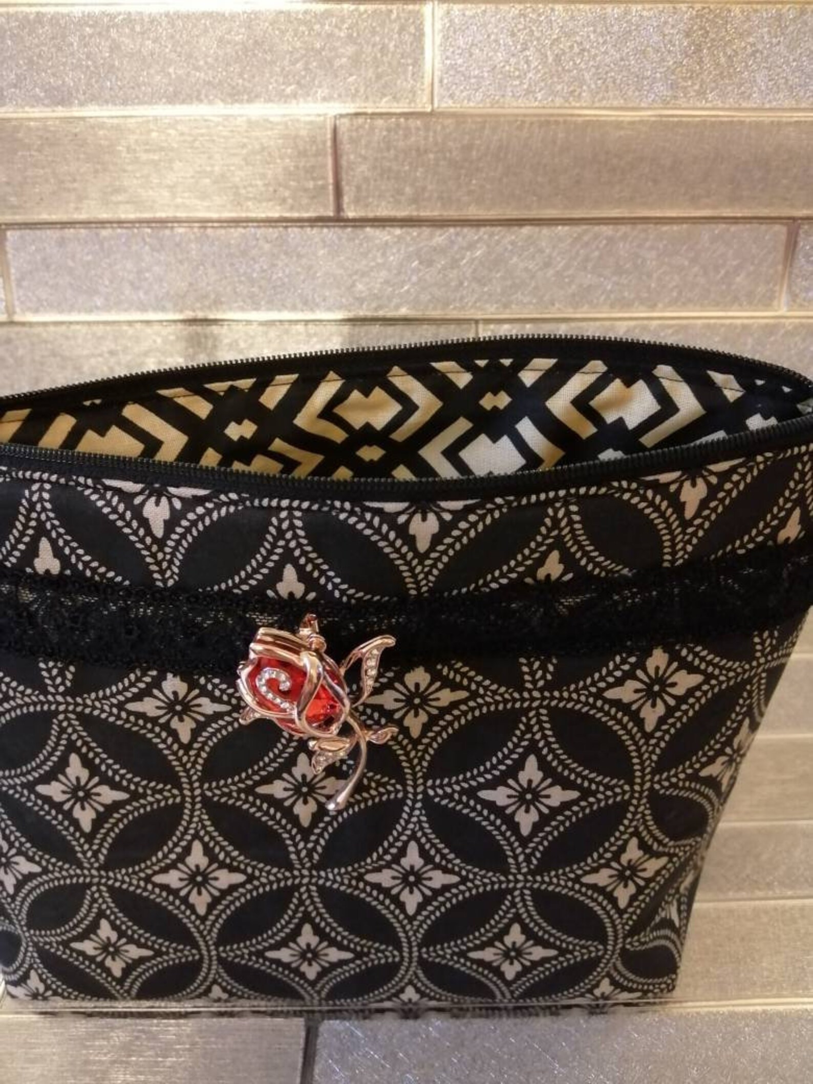 Black cosmetic bag black and gold bag black makeup bag Etsy