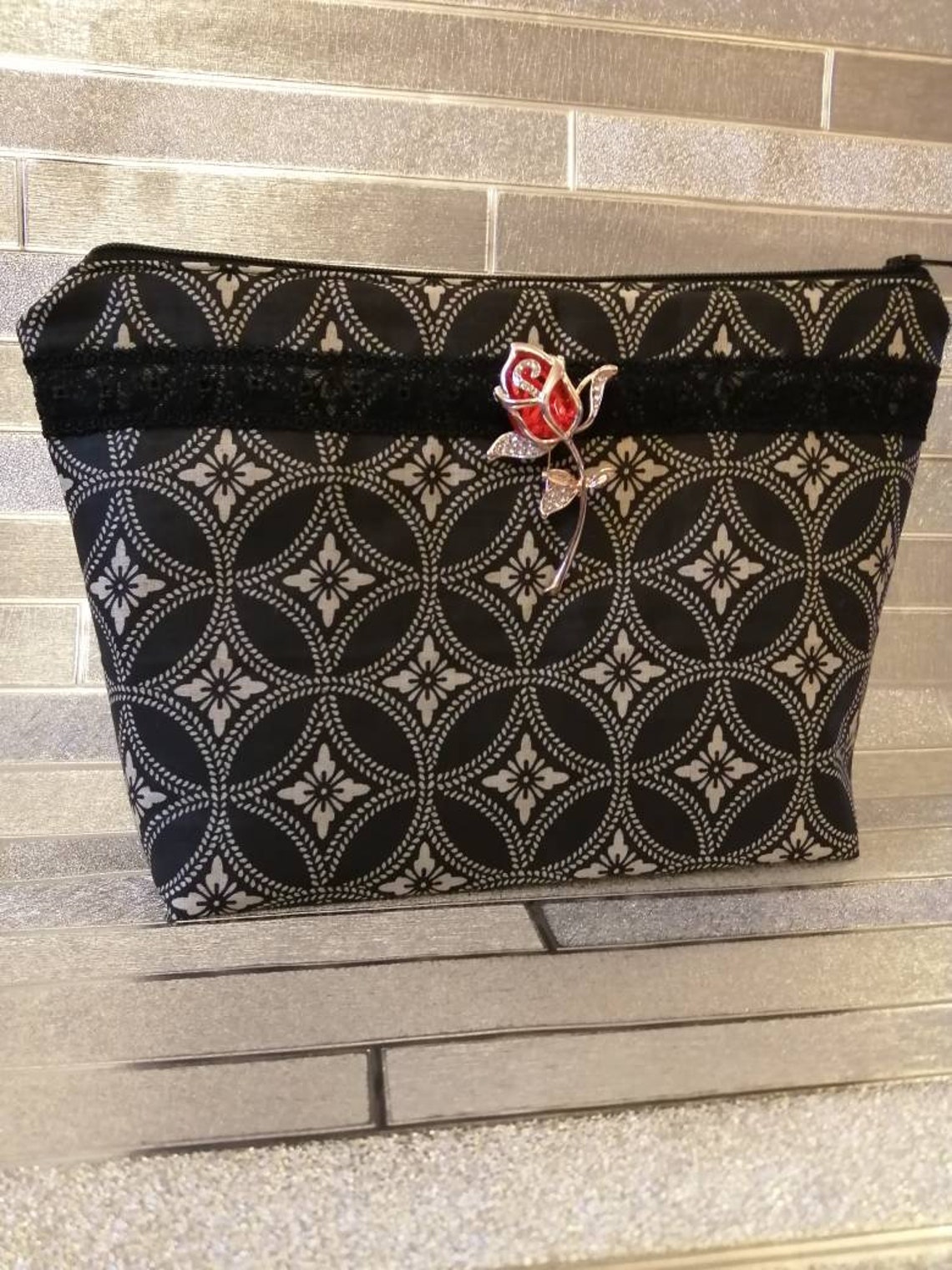 Black cosmetic bag black and gold bag black makeup bag Etsy