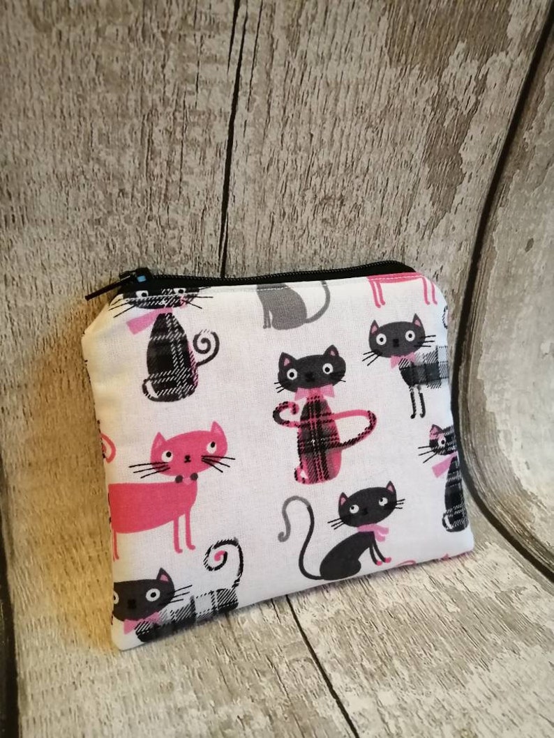 Cat purse, coin purse, zipped purse, cat gift, cat lovers gift, ladies purse, womens purse, kids coin purse, children's purse image 1