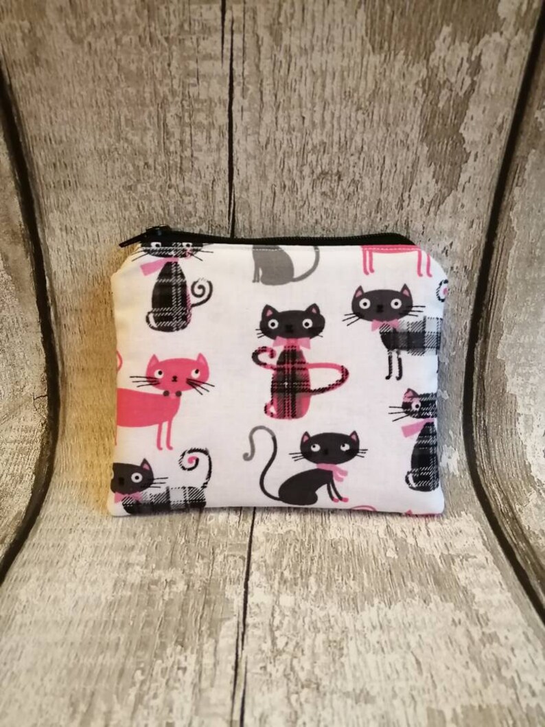 Cat purse, coin purse, zipped purse, cat gift, cat lovers gift, ladies purse, womens purse, kids coin purse, children's purse image 3