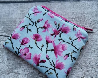 Floral purse, blue and pink purse, floral coin purse, coin purse, pink flower purse, floral gift, ladies purse, zipped purse, flower purse