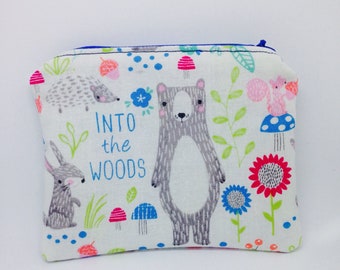 Kids coin purse, zipped purse, woodland purse, change purse, coin purse, woodland animal gift, woodland animal purse, ladies coin purse