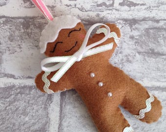 Gingerbread woman, felt decoration, christmas decoration, felt christmas decoration, tree decoration, christmas ornament, gingerbread man