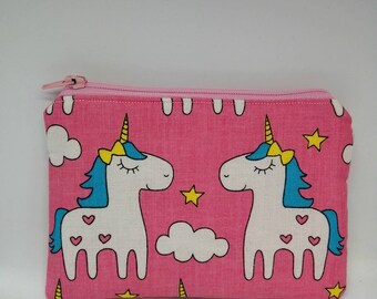 Pink unicorn purse, unicorn purse, unicorn gift, girls purse, zipped purse, ladies purse, unicorn coin purse, pink coin purse, kids purse