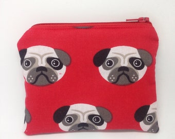 Coin purse, change purse, zip purse, red purse, kids purse, pug gift, pug purse, childrens purse, red coin purse, dog themed purse